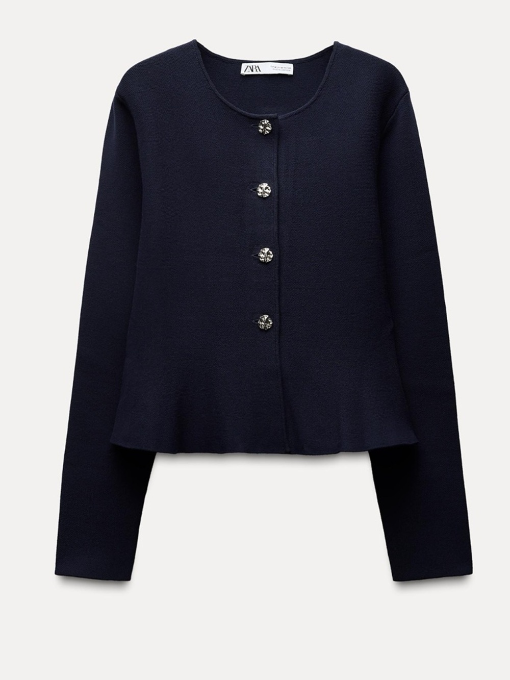 Zara Dark Navy Knit Buttoned Peplum Jacket